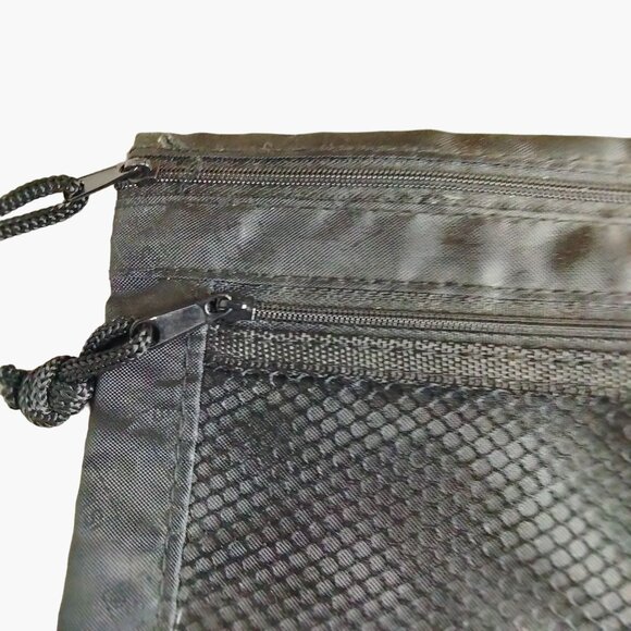 Staples Pencil Case Black Nylon Zippered Utility Pouch 2 Compartment Grommets - Picture 2 of 5